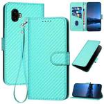 For Samsung Galaxy Xcover6 Pro YX0070 Carbon Fiber Buckle Leather Phone Case with Lanyard(Light Blue)