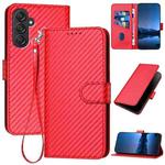 For Samsung Galaxy M55 YX0070 Carbon Fiber Buckle Leather Phone Case with Lanyard(Red)