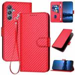 For Samsung Galaxy M34 5G YX0070 Carbon Fiber Buckle Leather Phone Case with Lanyard(Red)