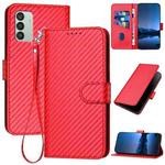 For Samsung Galaxy M13 India / F13 YX0070 Carbon Fiber Buckle Leather Phone Case with Lanyard(Red)