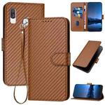 For Samsung Galaxy A70 YX0070 Carbon Fiber Buckle Leather Phone Case with Lanyard(Coffee)