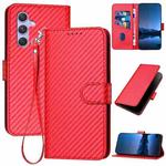 For Samsung Galaxy A54 5G YX0070 Carbon Fiber Buckle Leather Phone Case with Lanyard(Red)
