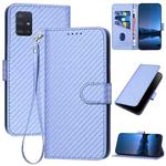 For Samsung Galaxy A51 4G YX0070 Carbon Fiber Buckle Leather Phone Case with Lanyard(Light Purple)