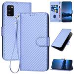 For Samsung Galaxy A41 YX0070 Carbon Fiber Buckle Leather Phone Case with Lanyard(Light Purple)