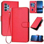 For Samsung Galaxy A32 4G YX0070 Carbon Fiber Buckle Leather Phone Case with Lanyard(Red)