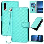 For Samsung Galaxy A20s YX0070 Carbon Fiber Buckle Leather Phone Case with Lanyard(Light Blue)