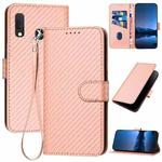For Samsung Galaxy A20e / A10e YX0070 Carbon Fiber Buckle Leather Phone Case with Lanyard(Pink)