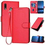 For Samsung Galaxy A20 / A30 YX0070 Carbon Fiber Buckle Leather Phone Case with Lanyard(Red)