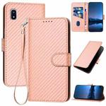 For Samsung Galaxy A20 JP Version YX0070 Carbon Fiber Buckle Leather Phone Case with Lanyard(Pink)