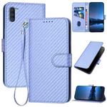 For Samsung Galaxy A11 EU YX0070 Carbon Fiber Buckle Leather Phone Case with Lanyard(Light Purple)