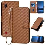 For Samsung Galaxy A10 / M10 YX0070 Carbon Fiber Buckle Leather Phone Case with Lanyard(Coffee)