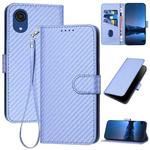 For Samsung Galaxy A03 Core YX0070 Carbon Fiber Buckle Leather Phone Case with Lanyard(Light Purple)