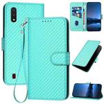 For Samsung Galaxy A01 / M01 YX0070 Carbon Fiber Buckle Leather Phone Case with Lanyard(Light Blue)