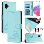 For Samsung Galaxy Xcover6 Pro Cat Rat Embossed Pattern RFID Leather Phone Case with Lanyard(Mint Green)