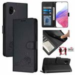 For Samsung Galaxy Xcover6 Pro Cat Rat Embossed Pattern RFID Leather Phone Case with Lanyard(Black)