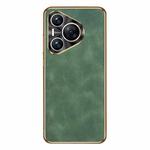 For Huawei Pura 70 Electroplating Lambskin Leather Phone Case(Green)