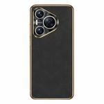 For Huawei Pura 70 Electroplating Lambskin Leather Phone Case(Black)