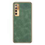 For Huawei nova 7 Electroplating Lambskin Leather Phone Case(Green)