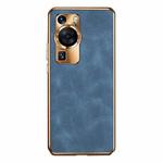 For Huawei P60 / P60 Pro Electroplating Lambskin Leather Phone Case(Blue)