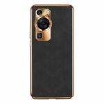 For Huawei P60 / P60 Pro Electroplating Lambskin Leather Phone Case(Black)