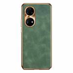 For Huawei P50 Pro Electroplating Lambskin Leather Phone Case(Green)