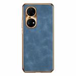 For Huawei P50 Pro Electroplating Lambskin Leather Phone Case(Blue)