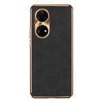 For Huawei P50 Pro Electroplating Lambskin Leather Phone Case(Black)