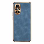 For Huawei nova 8 Electroplating Lambskin Leather Phone Case(Blue)