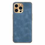 For iPhone 15 Pro Max Electroplating Lambskin Leather Phone Case(Blue)