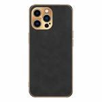 For iPhone 15 Pro Electroplating Lambskin Leather Phone Case(Black)