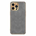 For iPhone 14 Pro Max Electroplating Lambskin Leather Phone Case(Grey)