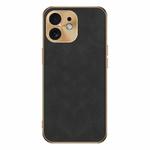 For iPhone 12 Electroplating Lambskin Leather Phone Case(Black)