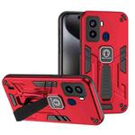 For Tecno Pop 6 2 in 1 Shockproof Holder Phone Case(Red)