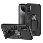 For Tecno Pova 3 2 in 1 Shockproof Holder Phone Case(Black)