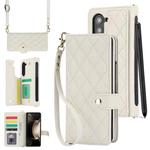 For Samsung Galaxy Z Fold5 Crossbody Multifunction Rhombic Leather Phone Case(White)