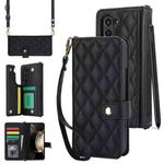 For Samsung Galaxy Z Fold5 Crossbody Multifunction Rhombic Leather Phone Case(Black)