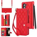 For Samsung Galaxy Z Fold5 Crossbody Multifunction Rhombic Leather Phone Case(Red)