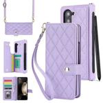 For Samsung Galaxy Z Fold5 Crossbody Multifunction Rhombic Leather Phone Case(Purple)