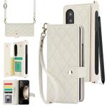 For Samsung Galaxy Z Fold4 Crossbody Multifunction Rhombic Leather Phone Case(White)