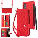 For Samsung Galaxy Z Fold4 Crossbody Multifunction Rhombic Leather Phone Case(Red)