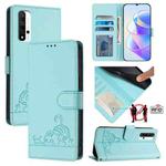 For Honor 20 4G/20 Pro 4G/20S 4G Cat Rat Embossed Pattern RFID Leather Phone Case with Lanyard(Mint Green)