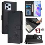 For Honor 60 SE 5G Cat Rat Embossed Pattern RFID Leather Phone Case with Lanyard(Black)