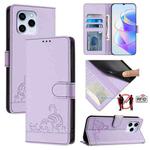 For Honor 60 SE 5G Cat Rat Embossed Pattern RFID Leather Phone Case with Lanyard(Purple)