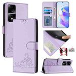 For Honor 80 GT 5G Cat Rat Embossed Pattern RFID Leather Phone Case with Lanyard(Purple)