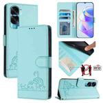 For Honor 90 Lite 5G/X50i 5G Cat Rat Embossed Pattern RFID Leather Phone Case with Lanyard(Mint Green)