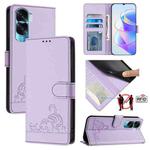 For Honor 90 Lite 5G/X50i 5G Cat Rat Embossed Pattern RFID Leather Phone Case with Lanyard(Purple)