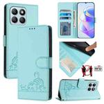 For Honor X6a 4G Cat Rat Embossed Pattern RFID Leather Phone Case with Lanyard(Mint Green)