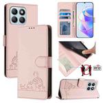 For Honor X6a 4G Cat Rat Embossed Pattern RFID Leather Phone Case with Lanyard(Pink)