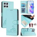 For Honor Play6T Pro 5G Cat Rat Embossed Pattern RFID Leather Phone Case with Lanyard(Mint Green)
