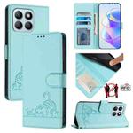 For Honor X8b 4G Global Cat Rat Embossed Pattern RFID Leather Phone Case with Lanyard(Mint Green)